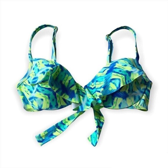 COCO reef bikini bra top neon green op art push up molded bra size 32C - Picture 1 of 5